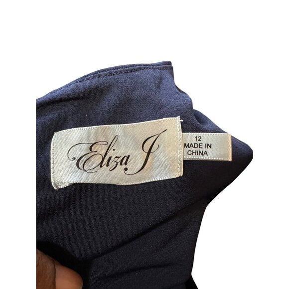 Eliza J Maxi Dress Women 12 Jersey Navy Red Geometric Flowy A-Line No SASH - Picture 6 of 9